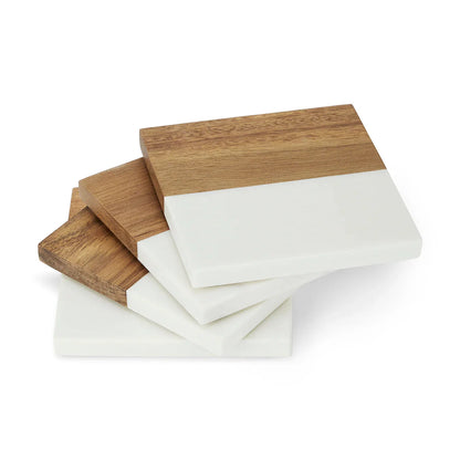Personalized Marble & Acacia Wood Coasters