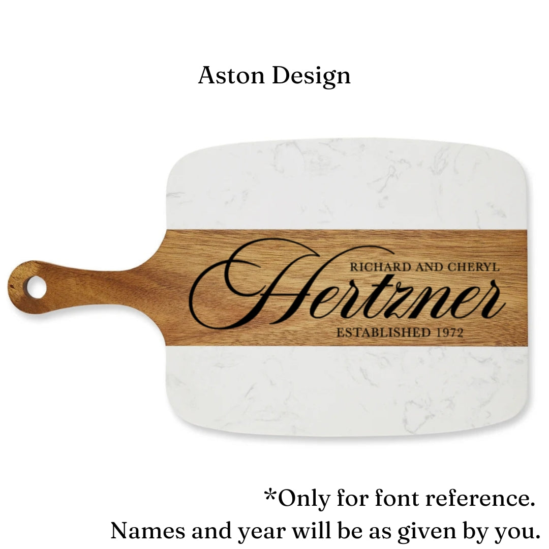 Personalized Marble & Acacia Charcuterie Board with Cheese Knives