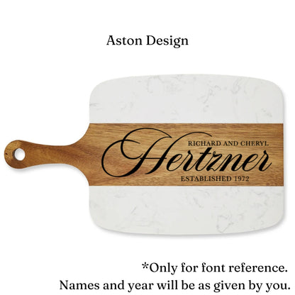 Personalized Marble & Acacia Charcuterie Board with Cheese Knives