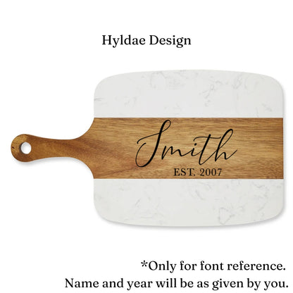 Personalized Marble & Acacia Charcuterie Board with Cheese Knives