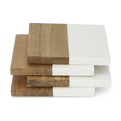 Personalized Marble & Acacia Wood Coasters