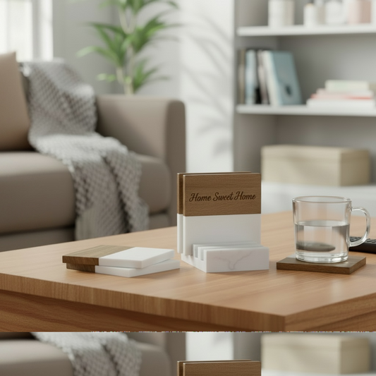 Personalized Marble & Acacia Wood Coasters