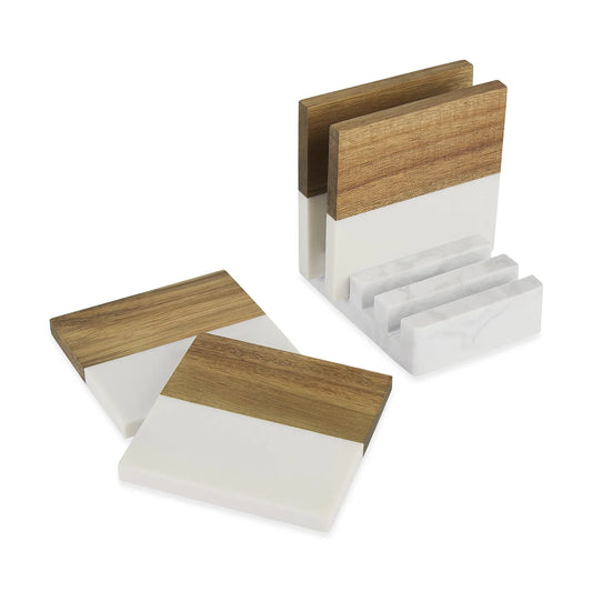 Personalized Marble & Acacia Wood Coasters